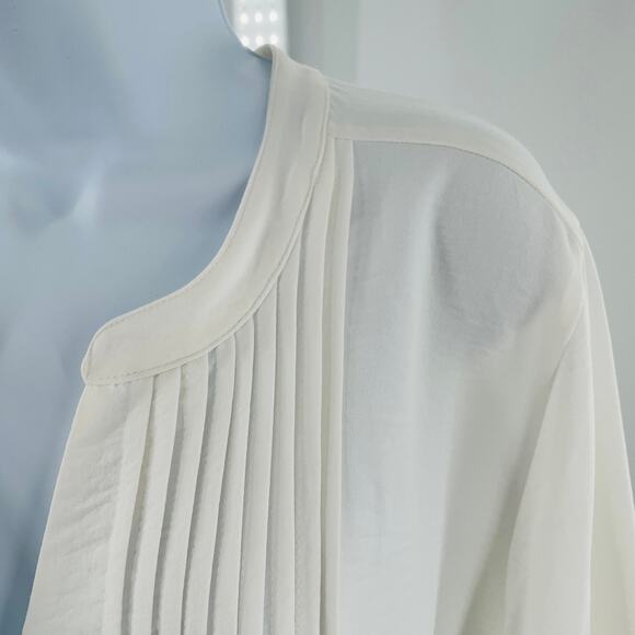 Calvin Klein Ivory V-Neck Long Balloon Sleeve Sheer Flowy Career Blouse Top XL - Picture 4 of 12